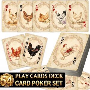 Vintage Style Chicken Rooster Playing Cards Deck 54 Card Poker Set Farmhouse